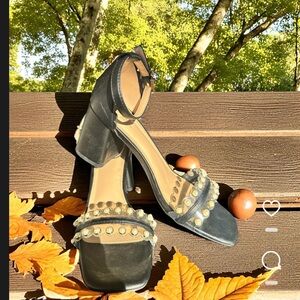 Comfort EST 1946 Stylish Black Heeled Sandals with Studded Detail.